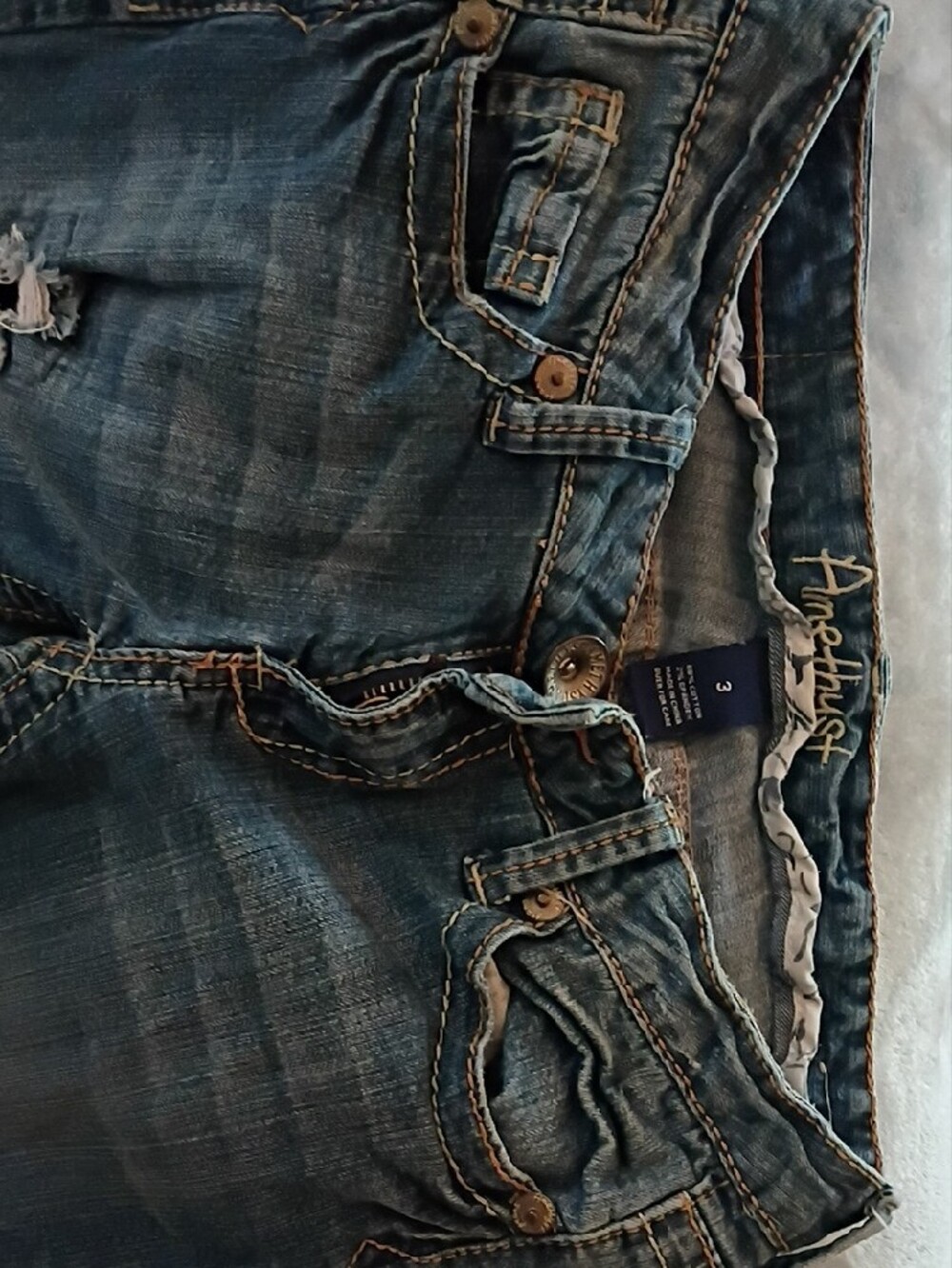 Amethyst Jeans Distressed Blue Flare Jeans - Picture 6 of 8